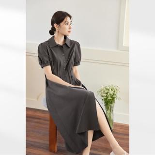 DUIBAI 2025夏莱赛尔女式衬衫连衣裙翻领泡泡袖裙子
