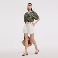 歌莉娅天丝上衣2025田园度假大码女装宽松短袖小衫1E7C3I200 4DD墨绿森系繁花印花 XXS