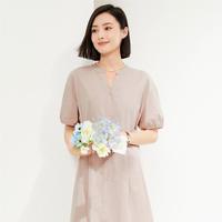 2024年春夏款裙子女纯棉梭织纽扣收腰V领薄款衬衫连衣裙女士