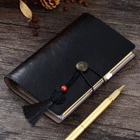 朗捷 a6手账本绑带随身日记本可diy手账记事本复古旅行手账笔记本子文具礼盒装定制 黑色伴手礼