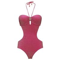 范德安（BALNEAIRE）【冯提莫同款】时尚系列连体泳衣女士显瘦挂脖海边游泳沙滩 61612 非凡洋红 S