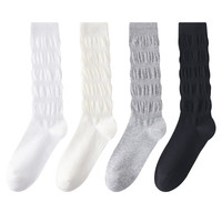 猫人百棉小腿袜女3双袜子100%纯棉堆堆袜无骨搭配勃肯jk长筒袜 黑色+奶白+白色= 3双 均码 35-39码