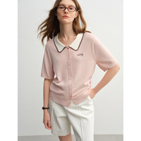 独束大码女装撞色翻领针织开衫2025夏季时尚polo领短袖上衣女 奶杏色 M （尺码：1）