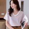 JEANSWEST 真维斯 女士V领显锁骨条纹短袖T恤