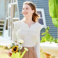 【荷叶边衬衫】秋装气质荷叶边显瘦V领长袖女式衬衫