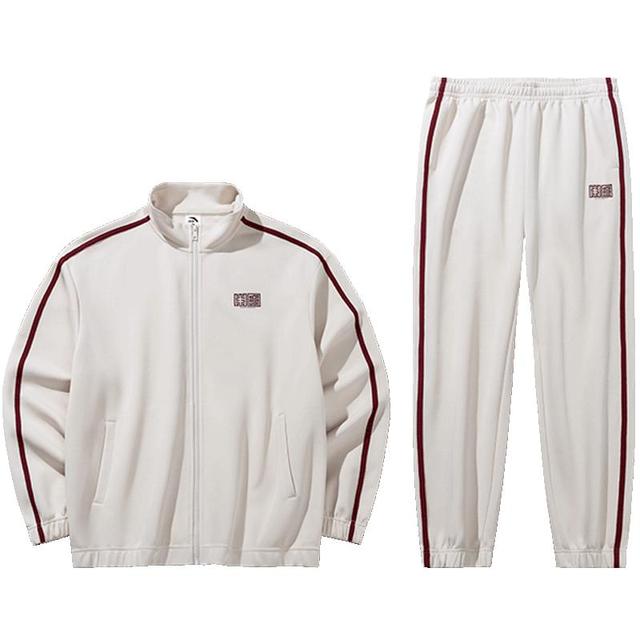 安踏 易打理运动套装男春季保暖立领针织百搭纯色外套套装男