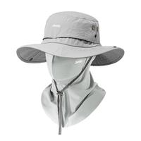 JEEP大头围防晒渔夫帽夏季防紫外线太阳帽2025男女户外遮阳帽 黑色三件套(帽子+面罩+冰袖) XL大码（58-63cm)