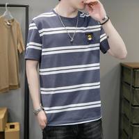 铁狮丹顿 宽条纹设计短袖T恤男2025年宽松男式T恤卡通男图案上衣