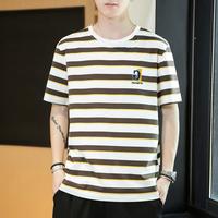 铁狮丹顿 拼色款男士T恤2025年舒适条纹设计短袖男字母图案T恤男