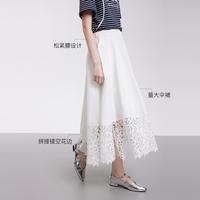 ELLE 轻奢高级小白裙女2025年夏优雅气质拼接镂空A字裙胖MM