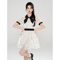 美丽衣橱 BEAUTIFUL WARDROBE 夏季高级感甜美减龄仙女裙法式泡泡袖印花短裙收腰显瘦连衣裙
