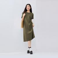 佐丹奴 连衣裙女简约休闲纯棉针织宽松圆领纯色T恤裙中长款连衣裙女