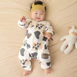 Cottonshop 棉店 婴儿斜开襟长袖连体衣 奶牛胖胖