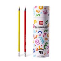 得力（deli）48色六角杆皮头可擦彩铅筒装美术绘画儿童涂鸦手绘易洗可擦女孩儿童HM456-48开学