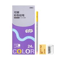 得力（deli）24色可擦彩铅套装原木铅笔六角杆带橡皮卷笔刀彩色初学者彩绘素描手绘专业儿童HM459-24