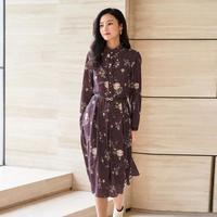 歌蒂诗 【售完不补品质】时尚印花法式花边领收腰秋季衬衫连衣裙