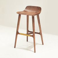 青春潮 QCC 设计师高吧椅北美黑胡桃木吧凳实木家用高脚椅意式极简会所吧台椅