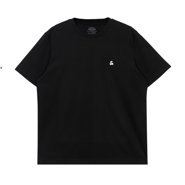 JACK&JONES 杰克琼斯 夏季舒适百搭纯色短袖 纯色水洗不易走形 黑色