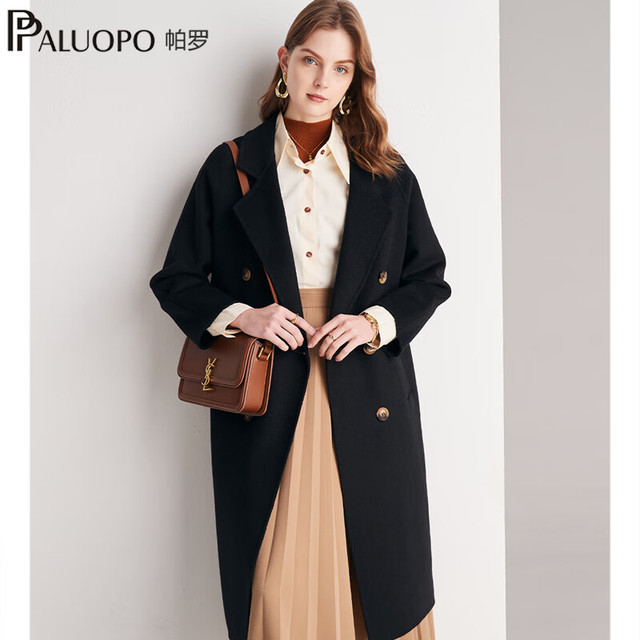 PALUOPO 帕罗 2024秋冬女装毛呢大衣时尚优雅翻领系腰带显瘦百女式羊毛外套