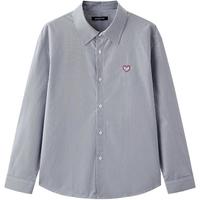 gxgjeans 美式绣花宽松长袖衬衫 藏青条纹