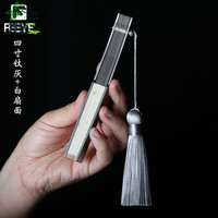 FEGVE 费戈 马牙折九十寸宣纸太极户外 四寸 钛灰 标配白洒金宣纸扇面 工艺扇