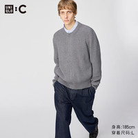 优衣库男装/男女同款圆领针织开衫/长袖毛衣毛衫外套479731 04 烟灰色 XS /160/76A