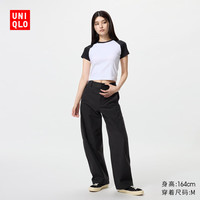 优衣库女装针织廓形长裤/休闲裤弯刀镰刀裤子483722 09 黑色 XS /150/60A