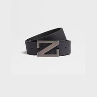 Ermenegildo Zegna 杰尼亚 Zegna 男士休闲商务海军蓝粒面皮革配黑色双面腰带