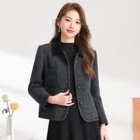 吉芬 JEFEN by FRANKIE 2025春秋季女士小香风外套翻领舒适法式气质减龄正肩短款粗呢外套