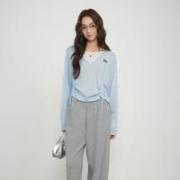 JESSYLINE 杰茜莱2025秋季新款女装时尚浅蓝抽绳V领长袖针织衫上衣