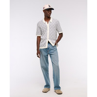 ABERCROMBIE & FITCH男装25秋宽松提花图案纽扣式POLO衫外搭针织衫KI120-5159 浅蓝色图案 L (180/108A)