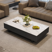 意式极简长方形岩板茶几客厅家用轻奢高级感黑色大小户型客厅茶几
