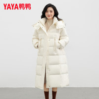 鸭鸭(YAYA)羽绒服女冬季长款加厚保暖可拆卸帽保暖外套休闲羽绒大衣J 米白色 S