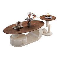 创意椭圆形客厅茶几家用2025轻奢高级感现代组合套装岩板茶几