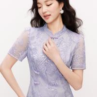 珂莱蒂尔 2025中国风优雅气质旗袍连衣裙女刺绣拼接裙子