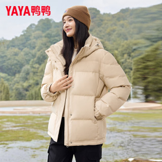 鸭鸭羽绒服 鸭鸭（YAYA）羽绒服女2026新款冬季小个子显瘦蓄热加厚保暖云感泡芙韩版外套 米色 M (建议110-125斤)
