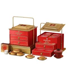 稻香村 中秋月饼礼盒三层提篮中秋12饼8味1.92斤 经典-皇家金绸缎