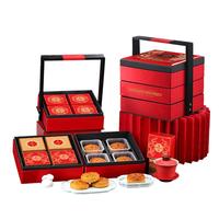 稻香村中秋月饼礼盒三层提篮多口味中秋16饼10味2.36斤 经典-富贵红绸缎【宫廷风】