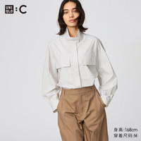优衣库女装棉质立领衬衫式茄克/长袖外套夹克空调衫481429 31 米色 M /160/84A