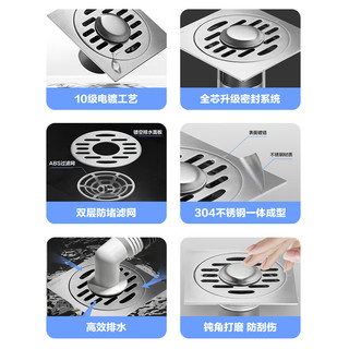 箭牌不锈钢方形防臭地漏芯通用洗衣机淋浴间下水管 厨卫干区地漏（AE5183SS）