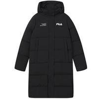 FILA 斐护科技|斐乐女装长款羽绒服冬季休闲简约连帽保暖羽绒外套 正黑色-BK 160/80A/S