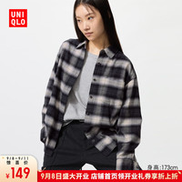 优衣库惊喜价女装法兰绒衬衫/格纹长袖衬衣空调衫481173 08 深灰色 M /160/84A