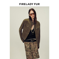 付智恩 摩登召唤 鼹鼠皮/植绒牛仔复古做旧宽肩工装夹克短款外套 红咖 M