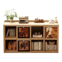 三梦实木书架落地置物架矮书柜客厅格子柜收纳幼儿园组合储物柜子