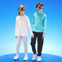 hinos 小蓝象 裸感5代儿童男童速干衣打底休闲长袖t恤室内速干两件组 粉蓝色+本白 110