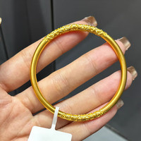 喜缘祥卷草纹黄金手镯祥云足金999实心古法固口女士纯金手镯 圈口53 金重33.26g