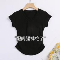 茜施尔 SHCER 女式短款T恤 白色短袖收腰遮小腹打底上衣