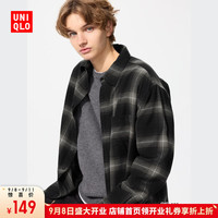 优衣库惊喜价男装/女装法兰绒格子衬衫/长袖衬衣棉质休闲薄外套480768 09 黑色 S /165/84A