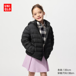 优衣库 童装男童女童PUFFTECH空气棉服可机洗连帽外套478123 09 黑色 110