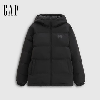 Gap男装2025秋季logo宽松连帽泡芙羽绒服百搭保暖外套791896 黑色 2XL (185/104A)亚洲尺码
